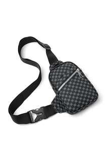 Sac de poitrine en PU mode classique pour hommes, mini portefeuille, porte-clés, organiseur de téléphone. Sac banane décontracté pour le travail, les week-ends, les voyages, le camping, la remise en forme d'été, les vacances - Noir - Voir 4
