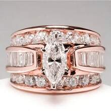 1pc Elegant 18K Gold Plated Triple Row CZ Engagement RingS Accessories For Women, Copper Main Material, Glitter Style, Suitable For Daily And Wedding Occasions