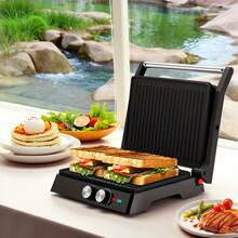 SUSTEAS Countertop Electric Grill Multi-Angle Flip Open, Sandwich Maker Home Electric Grill Ceramic Coated Non-Stick Pan Easy To Clean, Simple And Convenient To Use At Home Or Outdoors,Black 304 Stainless Steel - Xem 8