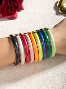 1 Pc Fashion 18K Gold Plated Multi-Color Enamel Flexible Bangle Bracelet, Suitable For Women Daily Wear