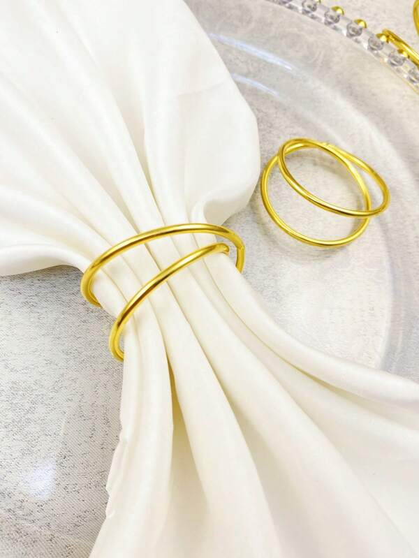 12pcs Golden Circle Napkin Rings, Simple Metal Double Circle Napkin Holder For Man&Woman, Reusable Family Gathering, Banquet, Minimalism Buckles For Table Setting, Party Holiday Supplies