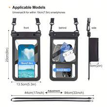 1 个防水手机袋，3D 设计，厚壳友好，透明塑料干燥袋，适用于 8 英寸智能手机，配有颈带，适合海滩、巡游和旅行，潜水手机干燥袋，防水手机袋，带触摸屏功能的防水手机袋，通用水下摄影防水袋，适用于各种智能手机。