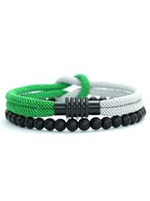 Set da 2 braccialetti da uomo alla moda, bracciale in corda con nodo, fibbia magnetica, colore giallo e rosso