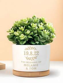Customized Text Ceramic Flower Pot, Personalized Bridesmaid Gift, Succulent Planter With Bamboo Tray, Engraved Flower Pot, Wedding Party Favor, Bridal Shower Proposal Gift Box, Newlywed Memorabilia, Cute Small Plant Pot, Suitable For Office Desk, Workplace Or Home Decor - Multicolor - View 15