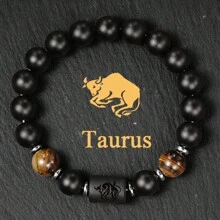10mm Beaded Bracelets For Men Women Couple Black Punk Streetwear Tigers Eye Bangles Gifts For Boyfriend Constellation Aries Taurus Gemini Cancer Leo Virgo Libra Scorpio Sagittarius Capricorn Aquarius Pisce Zodiac Lover Accessories Jewellery