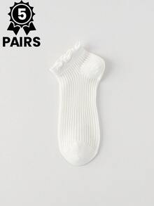 5双/7双女士蕾丝边薄款踝袜，夏季透气短袜，可爱时尚纯色卷边女士短袜