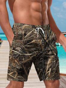 Shorts de praia casuais masculinos plus size estilo havaiano com estampa 3D - secagem rápida, cintura com cordão, perfeitos para atividades ao ar livre no verão - Multicolorido - Ver 4