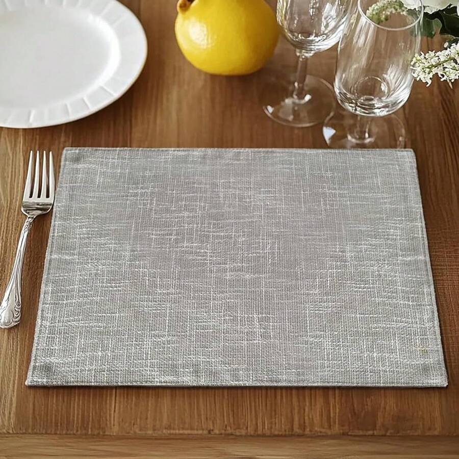 Juego de 4 manteles individuales de lino con estampado floral de otoño de la marca JINCHAN. Cubremanteles rústicos estilo cottage-core jacobino para decoración de mesa de cocina y comedor, resistentes al deslizamiento y lavables, de 13x19 pulgadas en color verde. - Arpillera gruesa | Gris - Ver 1