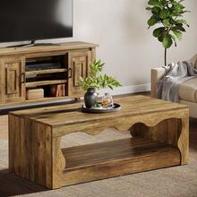 Tribesigns 2-Tier Wooden Coffee Table, 47.24-Inch Farmhouse Coffee Tables With Open Storage Shelf, Rectangular Accent Center Low Cocktail Tea Table, Brown - Brown - View 1