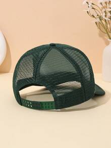 男女通用时尚卡通熊印花成人海绵帽带绳装饰网眼拼接透气可调节尺寸时尚棒球帽适合日常户外活动遮阳休闲高尔夫帽