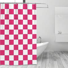 Checkered Shower Curtain, Hot Pink Shower Curtains For Bathroom, Cute Retro Checkerboard Shower Curtain Vintage Aesthetic, Machine Washable Fabric Shower Curtain, 72''x72'' - 玫紅色 - 查看 2