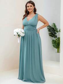 EVERPRETTY 性感露背高腰无袖蓝色正式伴娘礼服，适合春夏婚礼、派对、晚宴等场合。 - 青碧色 - 查看 4