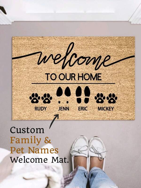 Tapis de bienvenue personnalisé avec le nom de la famille et de l'animal de compagnie Tapis de porte personnalisé avec des noms Tapis de bienvenue Cadeau de pendaison de crémaillère Cadeau pour les amateurs d'animaux de compagnie Cadeau de clôture de nouvelle maison. Tapis de porte personnalisé avec l'empreinte de la famille et de l'animal de compagnie, tapis de porte personnalisé, cadeaux pour les propriétaires d'animaux de compagnie, tapis de porte, cadeau de pendaison de crémaillère, tapis de porte personnalisé, tapis de bienvenue