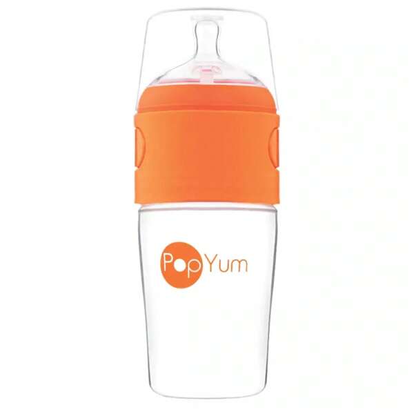 PopYum 9oz Anti-Colic Baby Bottle For Breast And Formula Feeding, Orange,#2 Medium Flow Nipples