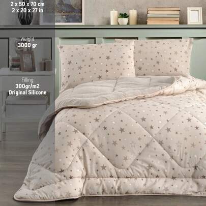 Made In Turkey – 4-Season Reversible Quilt Set – Single Size 155x215 Cm – Lightweight Cotton & Warm Welsoft Fabric – Includes Decorative Pillowcase