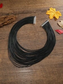 复古多层蜡线编织项链，女士时尚派对配饰短款围兜项链