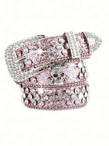 1pc Skull & Star Rhinestone Punk Rock Belt - Sparkling Adjustable Y2K Style Belt For Teenage Girl Boy, Multi-Color Options For Jeans, Parties, Weddings & Daily Wear, Cute Belt, Party Fashion Accessory, Embellished Fashion Accessory Halloween Accessories, Halloween Gifts - 105 - View 9