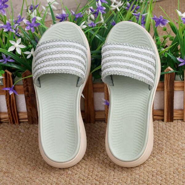 Women's Wedge Crystal Embellished One-Strap Sandals