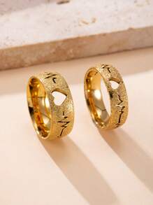 2pcs 8mm, 6mm Stainless Steel Hollow Heart, Cardiogram Matte Finish Rings Set, Suitable For Daily Wear Or Gift