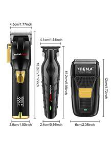 HINEA 3-Piece Hair Clipper Set, High-Power Hair Clipper, T-Shaped Blade Carving Scissors, Compound Shaver With Replacement Blade And Mesh, Men's Cordless Hair Clipper And Trimming Tools, Personal Care Gift Box Set