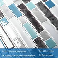 10 Sheet 12''x12'' Peel And Stick Backsplash Tile For Kitchen, Self-Adhesive Stick On Backsplash Laundry Bathroom Textured Vinyl Sticker Wall Tiles Smart Tile In Sandstone2 - 深藍色 - 查看 2