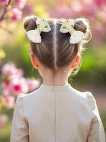 2pcs Beige Flowers Bow Hair Clips,Fabric Faux Pearl Bow Hairpins,Fashion Hair Accessories For Girls Teens Party Gifts