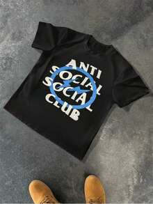Anti Social Club 100% Cotton Lightning Bolt Motif Urban T-Shirt Pure - 黑色 - 查看 2