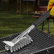 1pc BBQ Grill Cleaning Brush, Heat Resistant Steel Wire Brush, BBQ Grate Degreasing Tool With Detachable Replacement Brush Head, Barbecue Cleaning Tool, Splash-Proof Oven Cleaning Brush