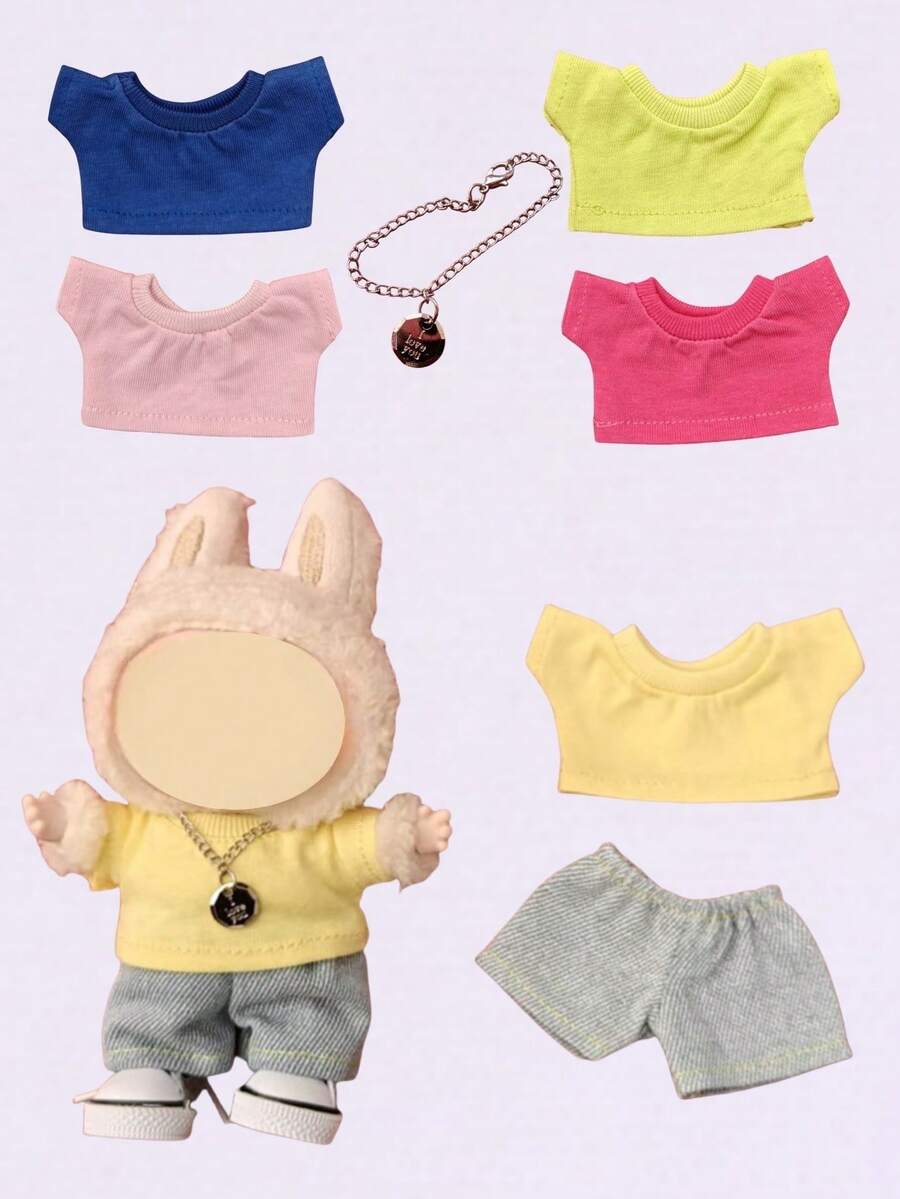 拉布布 17 厘米娃娃怪兽服装配饰礼品炫酷彩色 T 恤时尚 - 彩色 - 查看 1