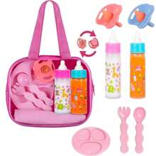 Conjunto mágico de biberones para recién nacidos, juego de alimentación con muñeca que desaparece | Set de 3 piezas/6 piezas/7 piezas para cuidado de bebé con pañales/Juego de alimentación de muñecas para cochecito | Accesorios de muñeca bebé, biberones de leche y jugo, muñecas con pañales, chupetes para juego de roles de niños pequeños, color y patrón aleatorio | Muñecas para niños, juego de alimentación de muñecas, platos para niños