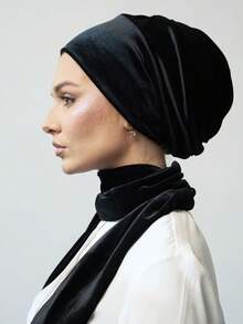 1 件女士经典升级加厚褶皱多层头巾帽底帽，适合头巾佩戴，优质针织面料透气吸湿排汗，日常佩戴舒适 - 黑色 - 查看 3