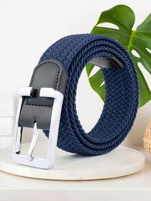 1 条高尔夫弹力编织腰带，宽 3.3 厘米，涤纶高弹力腰带，舒适透气，时尚百搭裤腰带，配有独特的锌合金扣和 PU 皮革保护装置，无孔可调节设计，适合牛仔裤、短裤、裙子