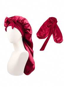 1 件双层软边帽，带围巾，休闲简约女士发帽 - 黑色 - 查看 2