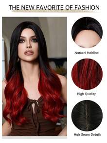 舒适高品质自然弯曲中段卷发挑染白金色 26 英寸女士假发合成编织化学纤维假发非常适合日常佩戴假日旅行派对角色扮演万圣节圣诞假发、万圣节圣诞礼物 - 漸層紅色 - 查看 6