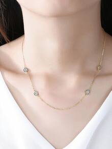 Kaletine 時尚925純銀&氧化鋯邪惡之眼吊墜項鍊 - 查看 6