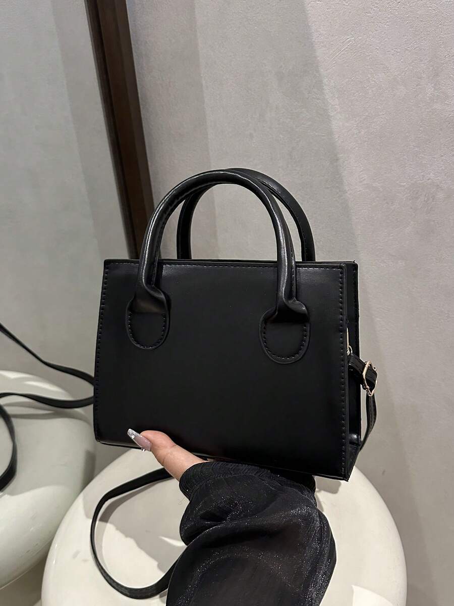 纯色 PU 皮革手提包，简约休闲小方包，通勤迷你单肩包，时尚斜挎包，适合外出