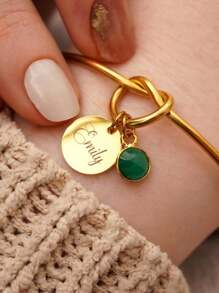 Personalised Birthstone Charms Bracelet, Friendship Knot Bracelet, Engraved Name Letter Bracelet,Silvery,Gold Color Bracelet For Her,Best Friend Gift,Stainless Steel Jewelry,Gold Bangle Bracelet, Bridesmaid Gift, Birthday Gift For Mum Sister Friend