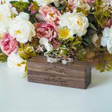 Engraved Flip Wooden 2 Ring Box Wedding -Rustic Vintage Solid Wood Rectangle Jewelry Storage Box - màu đen - Xem 12