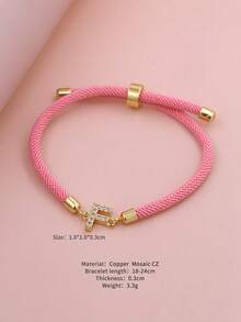 2025新款水钻A-Z字母手链，可调节粉色编织手链，简约风格，女士珠宝礼物