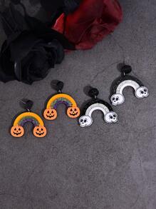1 Pair Cartoon Pumpkin & Skull Shaped Colorful Acrylic Drop Earrings, Suitable For Halloween Wearing, Everyday & Party, Gift For Women