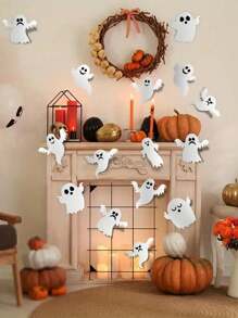 21pcs Halloween Scary Ghost Self-Adhesive Stickers Decor, Holiday Party Hanging Ornaments, Room Home Decoration, Wall Stickers, Window Stickers, Family Gathering, Indoor Outdoor Ghost Stickers