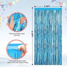 2Pack Silver Metallic Tinsel Foil Fringe Curtains, Door Streamer Photo Booth Backdrop Birthday Wedding, Graduation Engagement Bridal Shower Bachelorette Party Decorations Dancing Ball Party - light blue - 查看 10