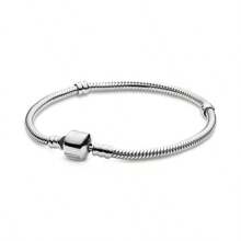 Brazalete redondo de plata de ley 925, adecuado para DIY con cuentas, regalo de moda para mujeres