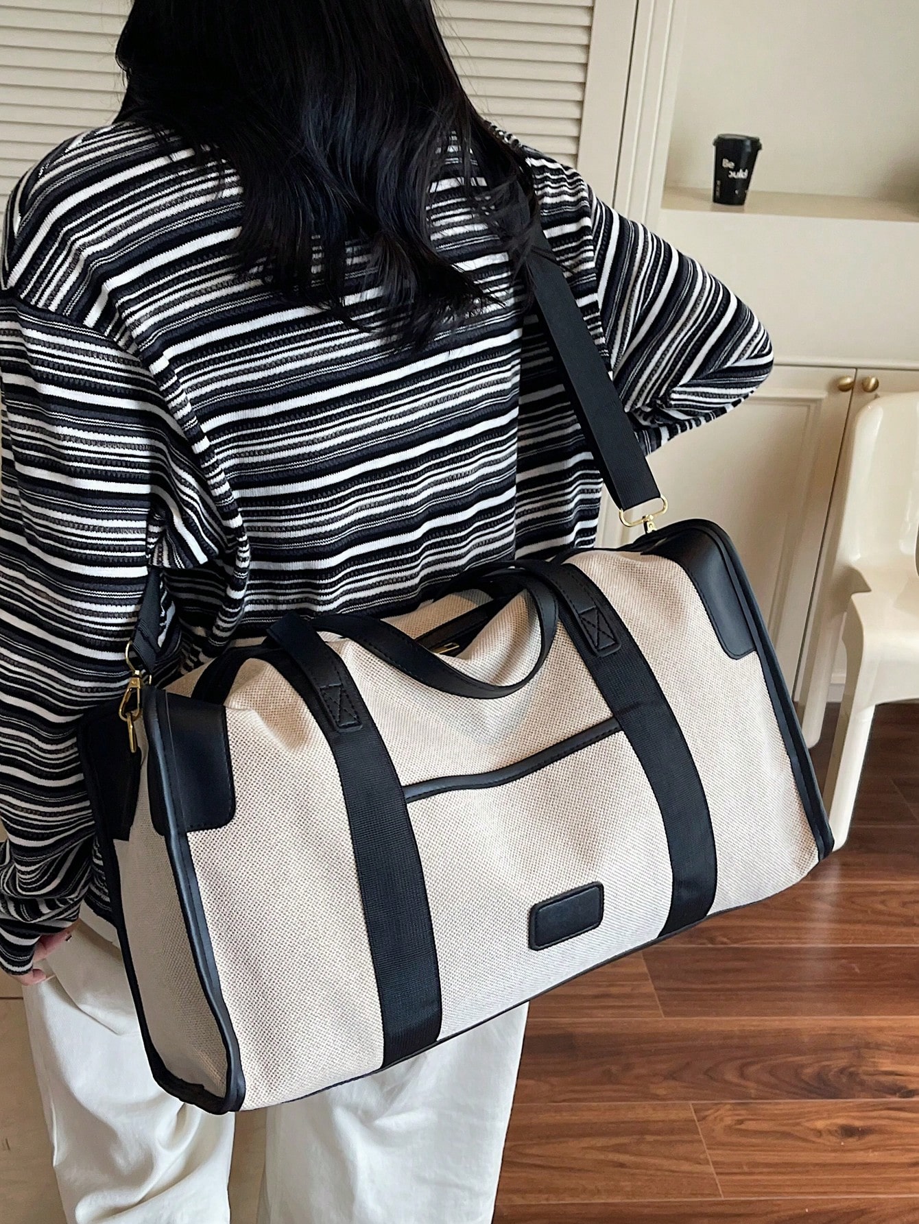 حقيبة سفر كبيرة السعة بتصميم بسيط، حقيبة يد موضة ب...