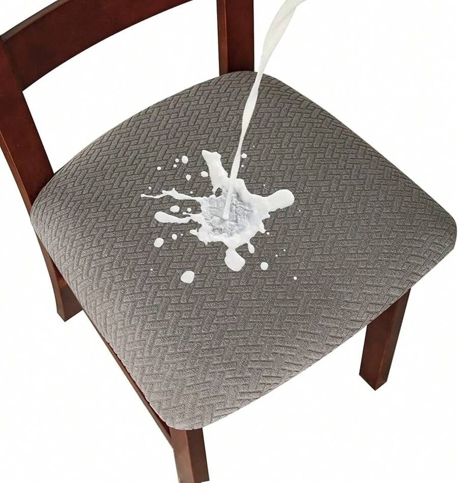 Seat Covers For Dining Room Chair Seat Slipcovers Kitchen Chair Covers (Beige, 4 Pcs) - 防水灰 - 查看 1