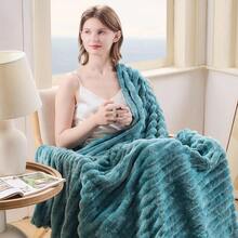 Super Soft King Blanket Pink Premium Silky Flannel Fleece 3D Ribbed Jacquard Lightweight Bed Blanket All Season Use (Pink Ribbed, King(90"X110")) - 淺青色羅紋 - 查看 2