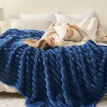 Super Soft King Blanket Pink Premium Silky Flannel Fleece 3D Ribbed Jacquard Lightweight Bed Blanket All Season Use (Pink Ribbed, King(90"X110")) - Navy Ribbed - View 3