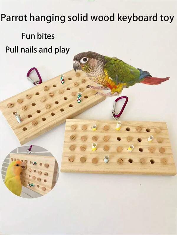 1pc Parrot Toy Cockatiel Macaw Toys, Wood Perch Chew Shred Training Stress Relief Hanging Accessory