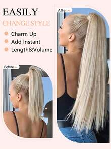 24-Inch Long Straight Synthetic Hair Ponytail Extension, Clip-In Style, Suitable For Daily Wear - Gold - View 5