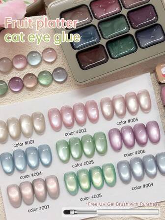 9色水果拼盘猫眼拍胶晕染罐装高饱和度流行半固体指甲油胶美甲店专用